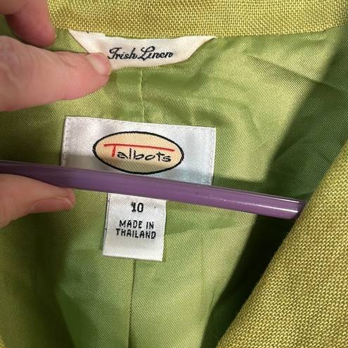 Talbots Vintage  Irish Linen 3 button Blazer lime green size 10