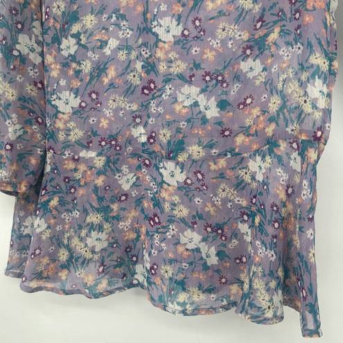 Modcloth  Lavender Purple Floral Chiffon Peplum Top Boho Cottagecore Sheer Size M