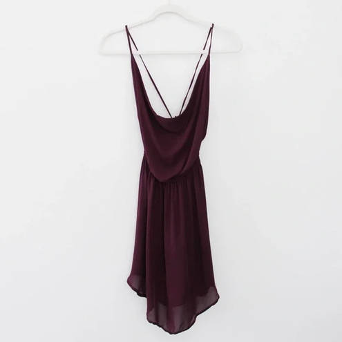 Indah / Revolve Tahani Silk Backless Cowl Neck Mini Dress in Plum