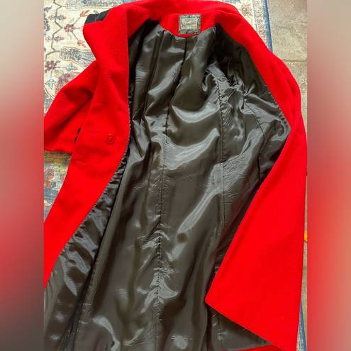 Vintage 1970s Rothschild Women’s Wool Long Coat, Size 8 Red and Black