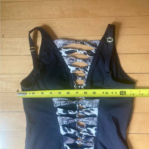 Bleu Rod Beattie  Animal Print Knotted Black One Piece Swimsuit