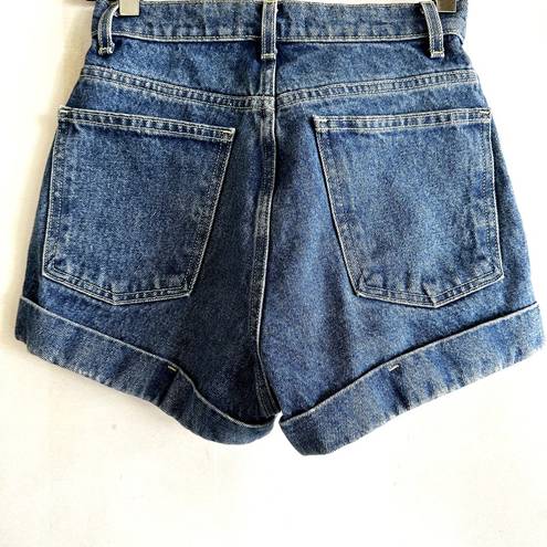 American Apparel  Jean Shorts Dark Wash Indigo High Rise Cuffed Hem Denim 25