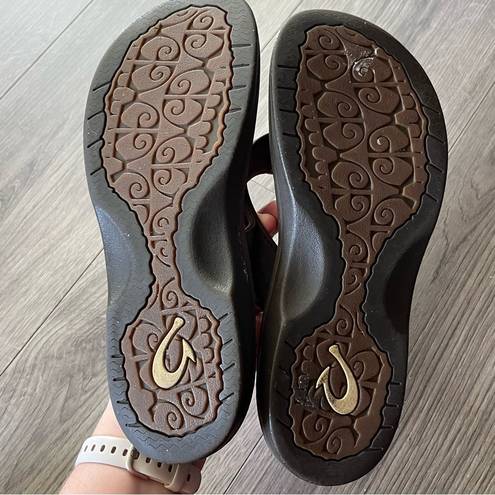 Olukai  Womens Brown Leather Thong Sandals Size 6 EU 37 Comfort Sandals