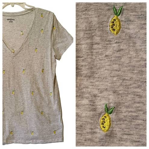 Merona  Pineapple Embroidered V-Neck T-Shirt Heather Grey / Yellow / Green XL