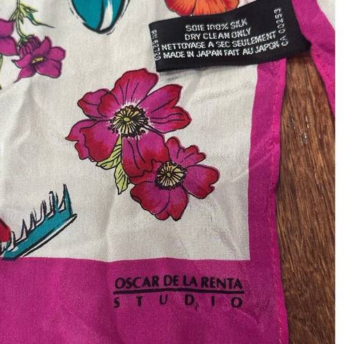 Oscar de la Renta  Studio Silk Scarf Gardening Floral RARE COLOR Vintage GIFT