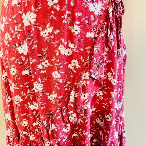 American Eagle  Red Floral Wrap Dress Medium