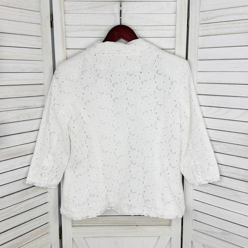 Dress Barn  Eyelet Linen Blazer Jacket White Medium Cottagecore