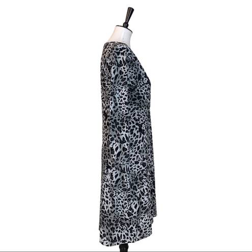 Ellen Tracy Women's Faux Wrap Dress Jersey Black Snow Leopard Size Medium M