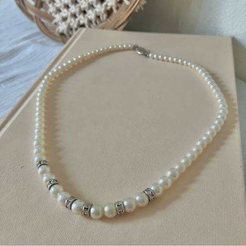 American Vintage Vintage “Baxleigh” White Silver Pearl Necklace 18.5” Marquis Fishhook Rhinestone