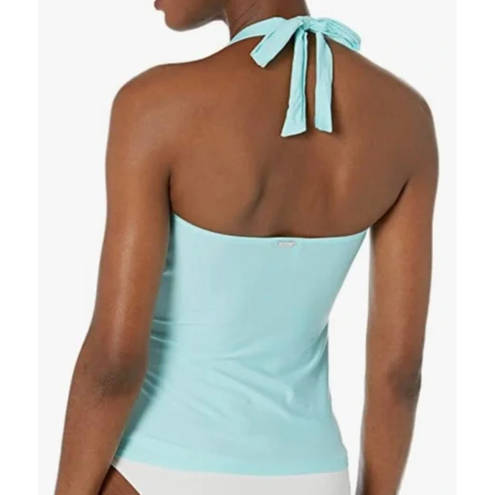 DKNY  Solid Twist Front Halter Swim Bikini Tankini Top Light Blue Large NWT