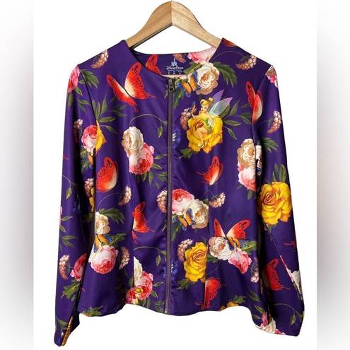 Disney  Parks Womens Small TinkerBell Purple  Floral Full Zip Peplum Jacket