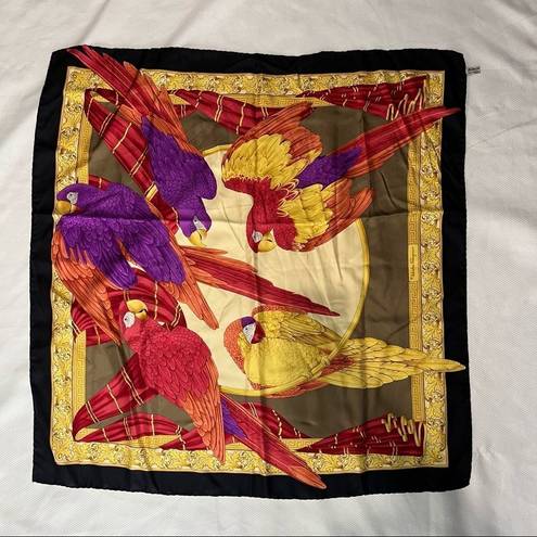 Salvatore Ferragamo Vintage  Vibrant Parrot 100% Silk Scarf Excellent Condition