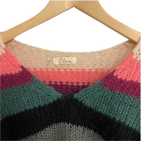 Elan  Sweater Pullover V Neck Stripe Multi Color Cozy Comfy Size Large