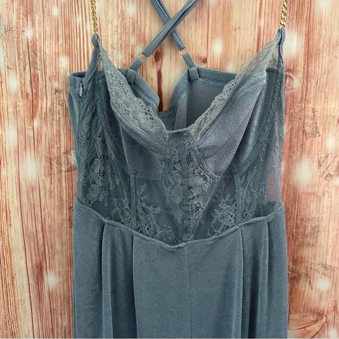 Cider  Purple Lace Corset Chain Strap Wide Leg Jumpsuit