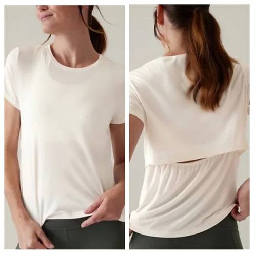 Athleta  cream air out cinch tee shirt back cutout