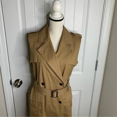 Banana Republic  tan trench double breasted belted sleeveless vest jacket small