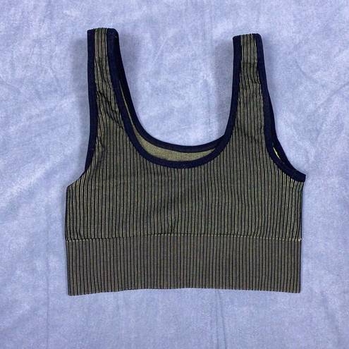 Good American  Seamless Sports Bra Ribbed Size 0/1 XS S Green Black Firm Control