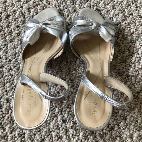 Kate Spade  Silver Sling Back Bow Heels