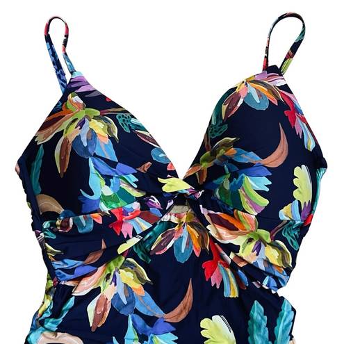 La Blanca  Sz 16 Tropical Multi Color Twist Keyhole Ruched By The Sea Swimsuit