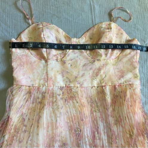 Lulus NWOT  Finest Endeavor Blush Pink Floral Pleated Bustier Midi Dress