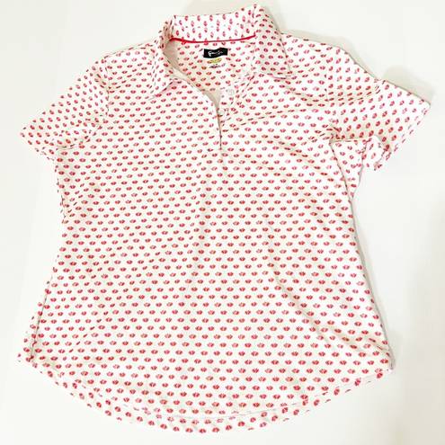 Greg Norman  White Golf Polo With Red Lotus Print Size Large