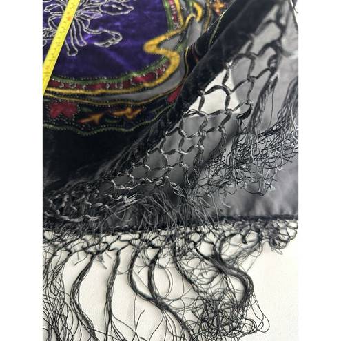 Black Velvet Floral Roses Silk Velour Sheer Table Runner Scarf Wrap