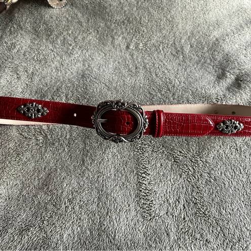 Coldwater Creek  Red Silver Leather Statement Belt Size XL