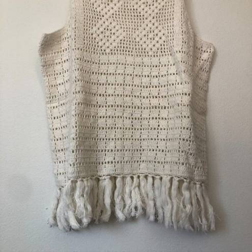 Joie  Zaylee Crochet Sleeveless Fringe Hem Top Cream Beige 100% Cotton Medium M