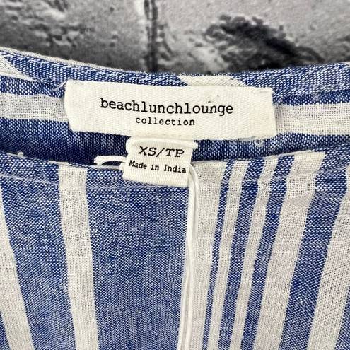 Beach Lunch Lounge Blue Striped Linen Blend Sleeveless Top Size XS