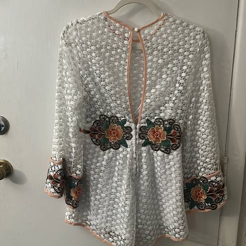 Luxxel White Embroidered Floral Romper with Bell Sleeves Size M