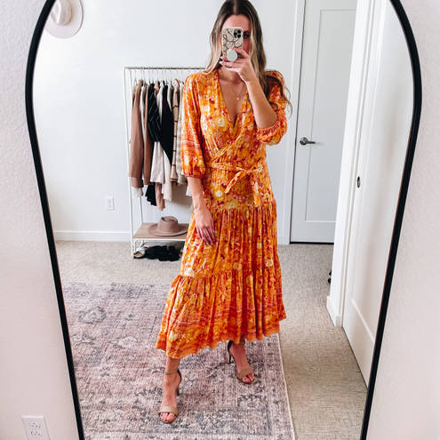 Petal and Pup  Orange Floral Tiered Midi Dress 