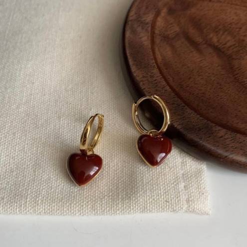 18K Gold Plated Love Heart Dangle Drop Earrings for Women,Red Heart Earrings