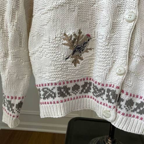 Northern Reflections Vintage  Cotton Embroidered Bird Button Cardigan Sweater L