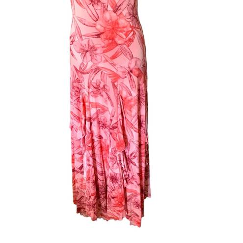 Serendipity  (vintage) Hawaiian pink floral stretch ruffle maxi dress beach cover