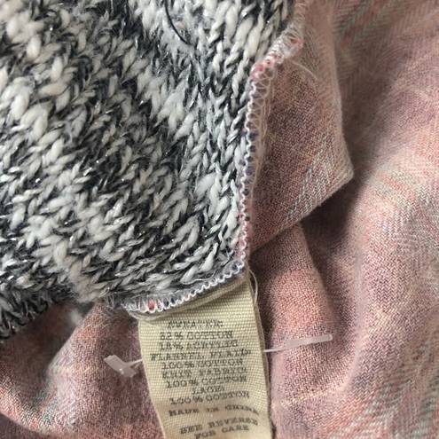 BKE  Embroidered Plaid Boho Flannel Cardigan Size Small