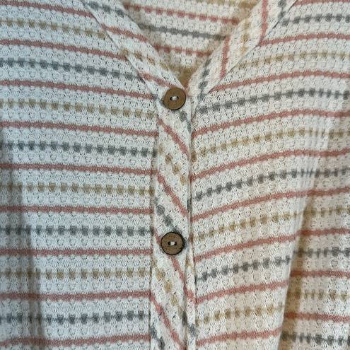 Paper Crane Women's  Stripe Gray Pink Tie Front Knit Button Down Top Size Large