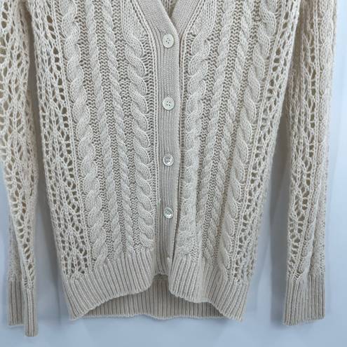 Equipment Femme White Open Knit Cashmere Alpaca Wool Cable Knit Cardigan small