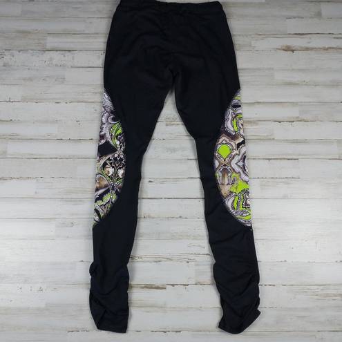 Gottex Black & green print low rise ruched athletic yoga leggings