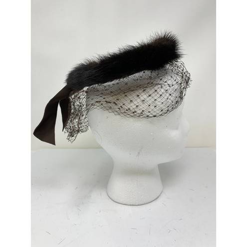 Pacific&Co Vintage G. Fox &  Fascinator Hat Brown Fur and Mesh Netting Bow Back