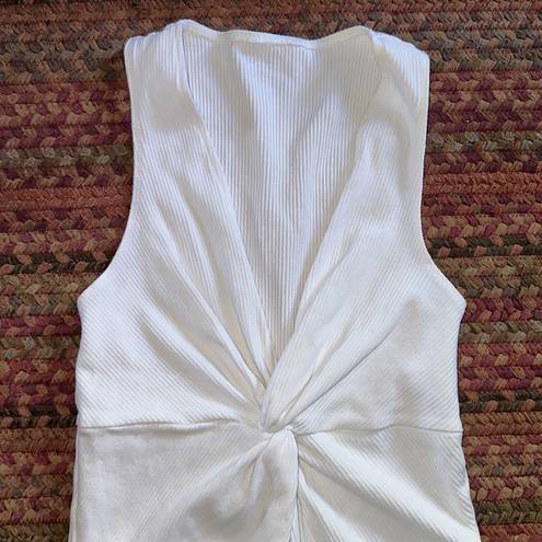 One Piece WHITE BASIC RIBBED V NECK TWIST FRONT BODYSUIT 