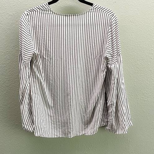 Massimo Dutti  White + Black V Neck Silk Blouse - Size 4