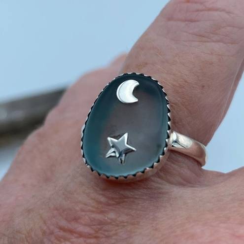 The Moon  & Star Sea Tumbled Sea Foam Sea Glass Sterling Silver Ring Size 10