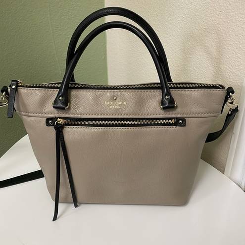 Kate Spade  Shoulder Bag with Handles Leather Taupe w Black Strap Gold Hardware