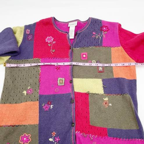 Vintage 90s Y2K Koret Colorful Patchwork Flower Embroidered Cardigan Sweater Med