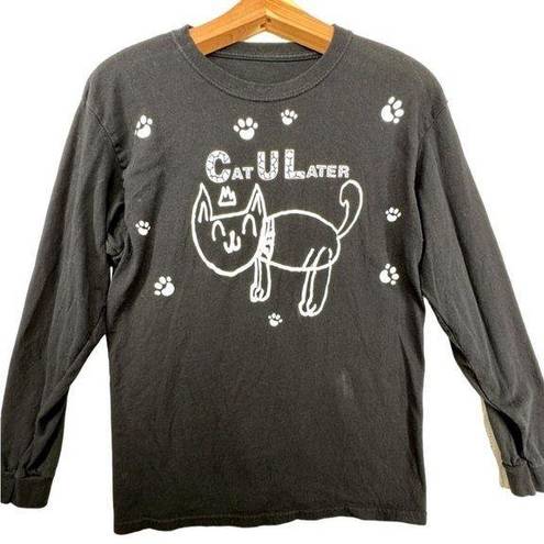 The Comfy "Cat U Later" Women's Sz L T-Shirt Black Long Sleeve Crew Neck Casual Cute