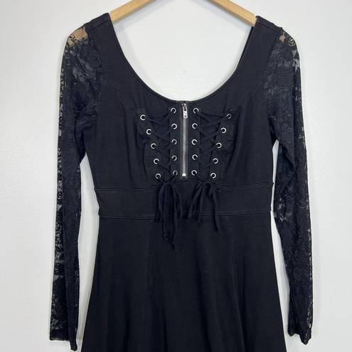 Tripp NYC  Lace Long Sleeve Hi Low Corset Dress Black Size Medium Goth Witchy