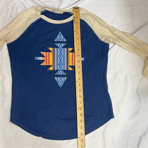 Ariat Aztec Raglan Tee Blue Size S Women 2/3 Sleeves