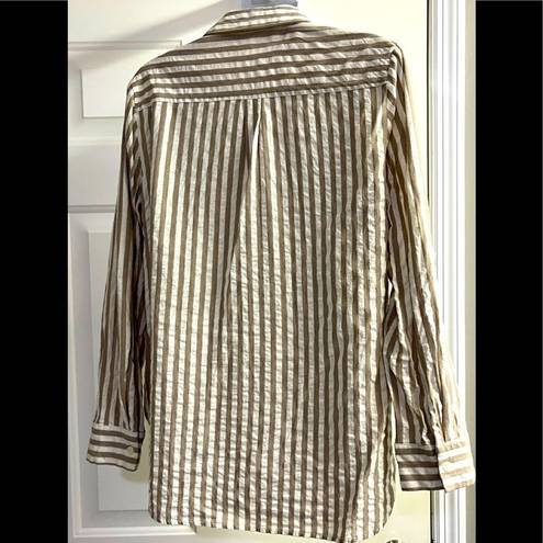 Flawless  Button Down Tan and Cream Striped Shirt- Medium