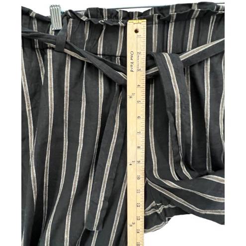 J.Jill  Pants Womens L Black Tan Stripe Linen Stretch Crop Wide Leg Paper Bag Tie