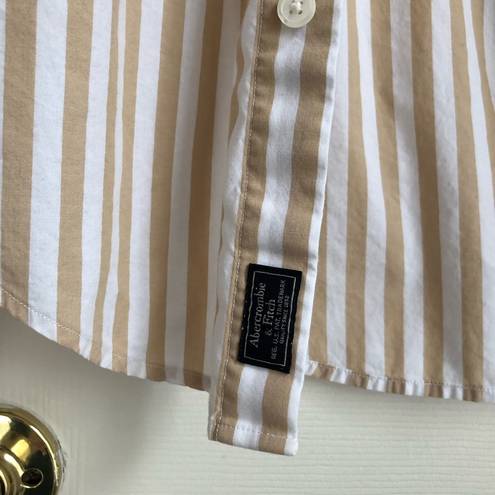 Abercrombie & Fitch Abercrombie Striped Button Down Shirt Tan and White